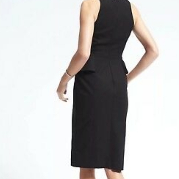 Black Bi-Stretch Sheath Dress with Peplum - Picture 3 of 6